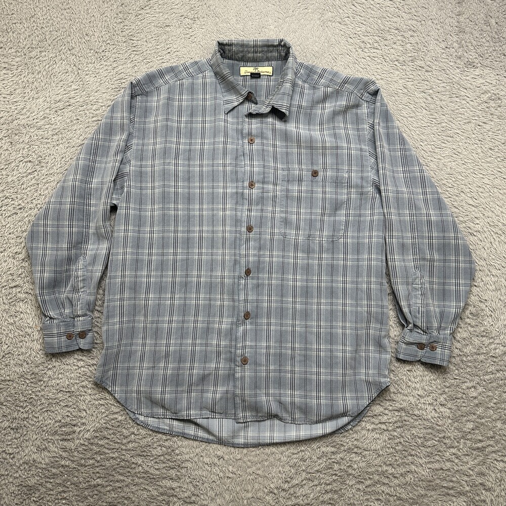 Tommy Bahama Shirt Mens M Gray Plaid 100% Silk Button Long Sleeve Pocket